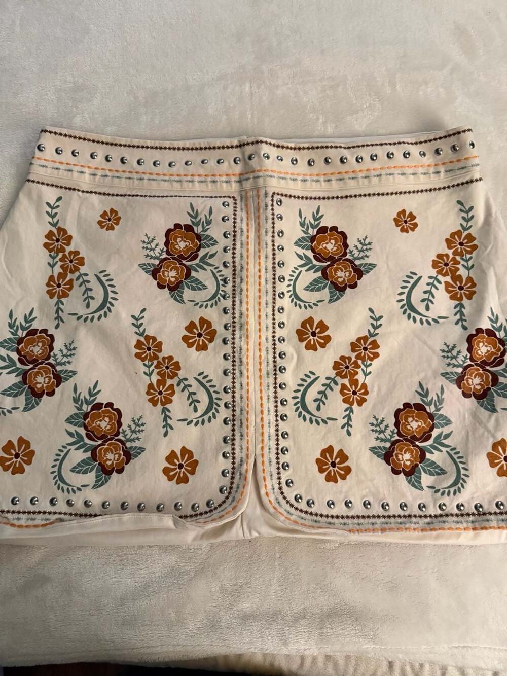 Rock & Roll Denim Women's Floral Print Studded Mini Skirt XXL